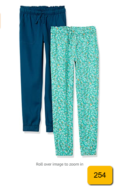 Amazon Essentials Girls' Soft Play Pants 2-pack Navy/Aqua Floral XL