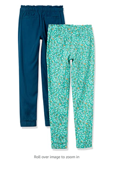Amazon Essentials Girls' Soft Play Pants 2-pack Navy/Aqua Floral XL