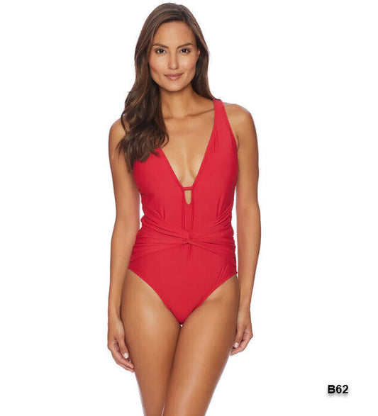 Athena - Hey There Stud Twist Front Plunge Maillot Red SZ6 ~B62