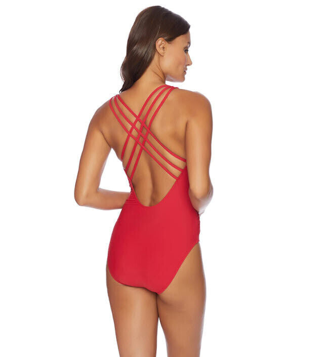 Athena - Hey There Stud Twist Front Plunge Maillot Red SZ6 ~B62