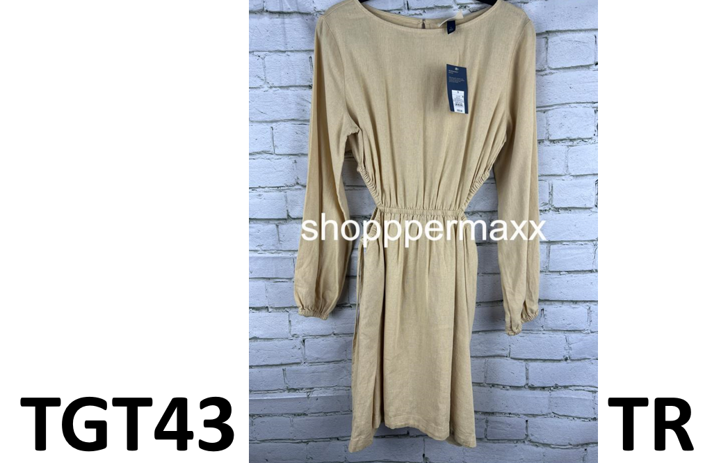 Women's Balloon Long Sleeve Mini A-Line Dress - Universal Thread, Tan, Small