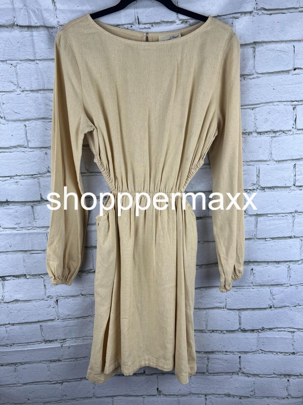 Women's Balloon Long Sleeve Mini A-Line Dress - Universal Thread, Tan, Small