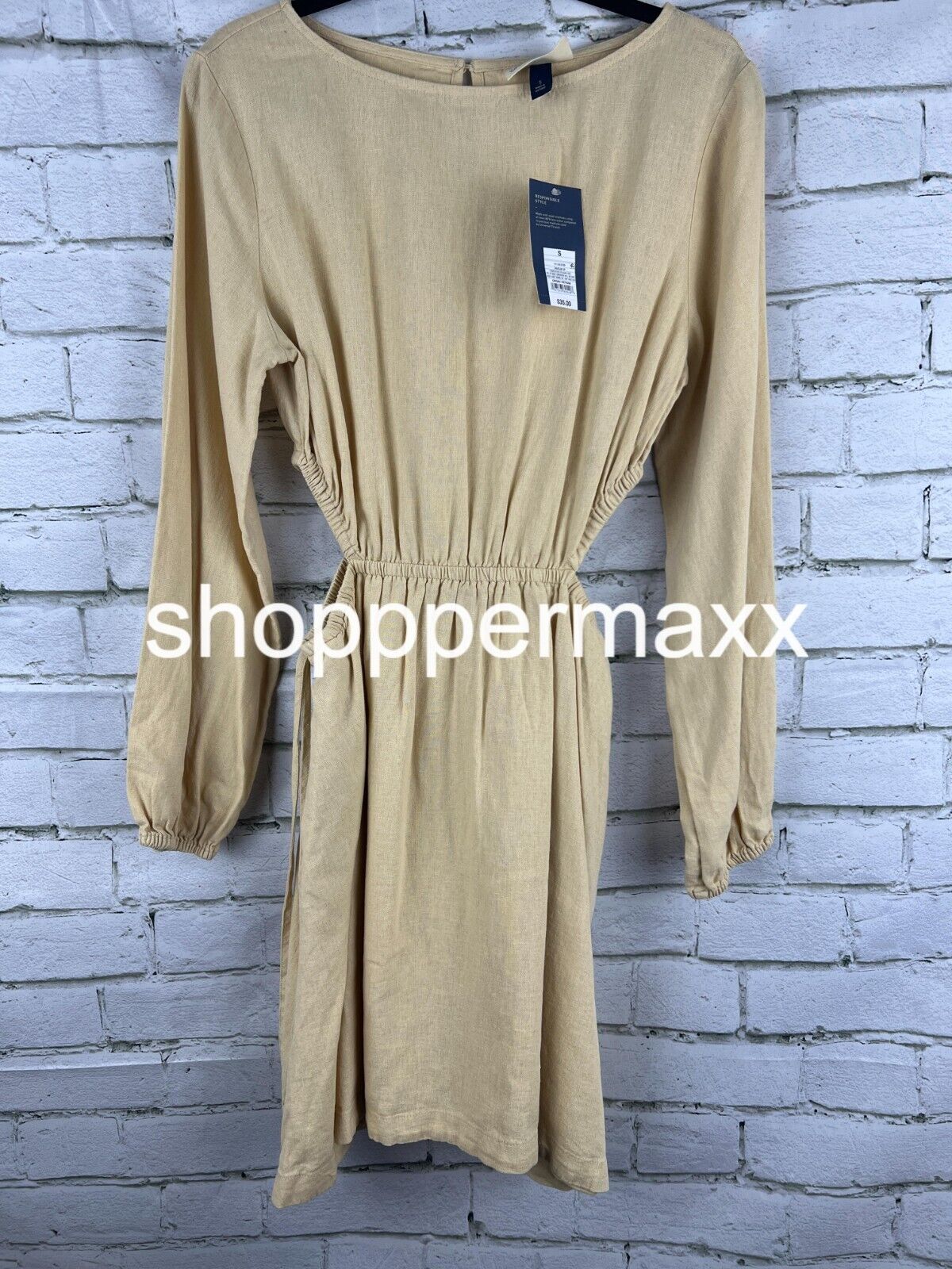 Women's Balloon Long Sleeve Mini A-Line Dress - Universal Thread, Tan, Small