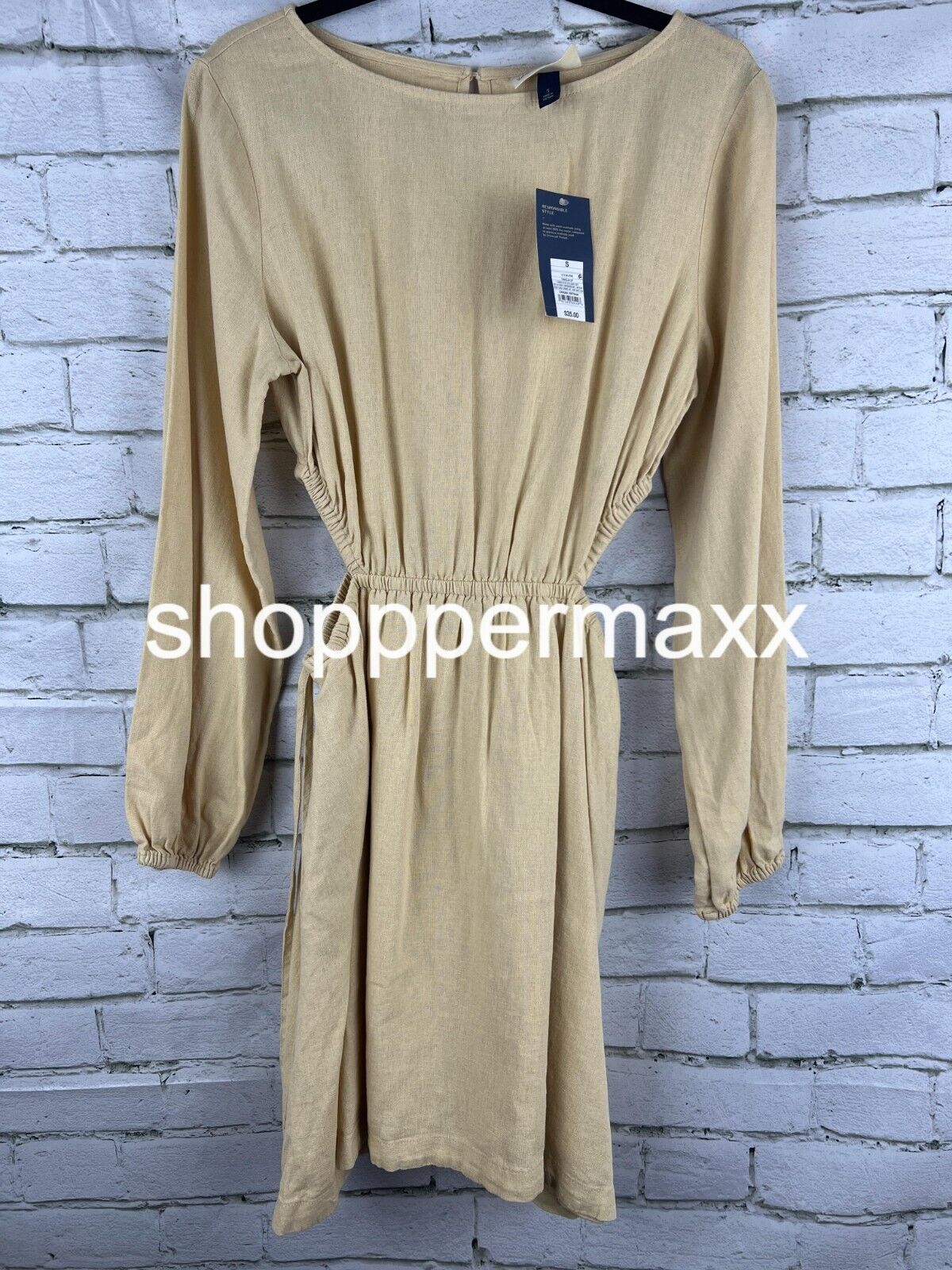 Women's Balloon Long Sleeve Mini A-Line Dress - Universal Thread, Tan, Small