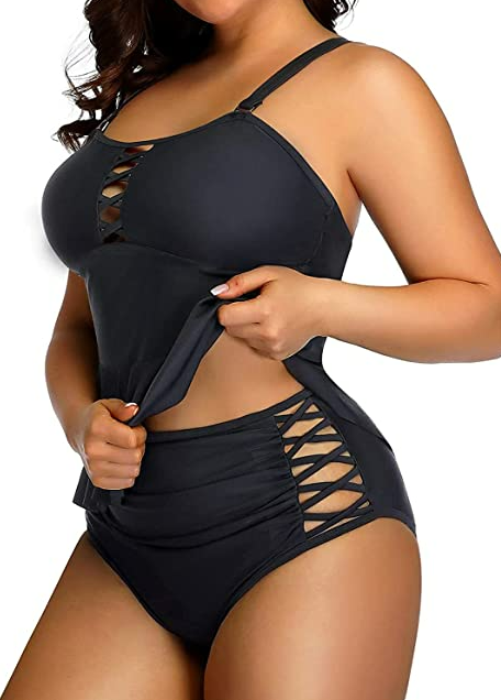 Yonique Swimsuit for Women Tummy Control Two Pc Bathing Suits Peplum Tankini Top