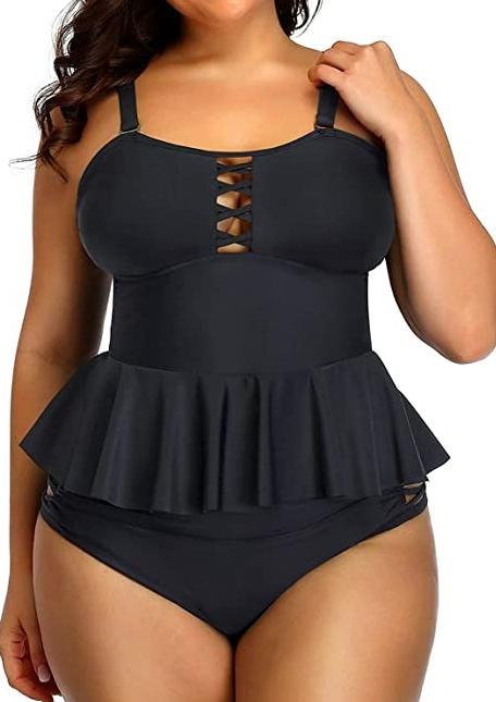 Yonique Swimsuit for Women Tummy Control Two Pc Bathing Suits Peplum Tankini Top