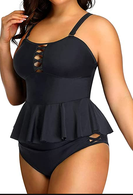 Yonique Swimsuit for Women Tummy Control Two Pc Bathing Suits Peplum Tankini Top