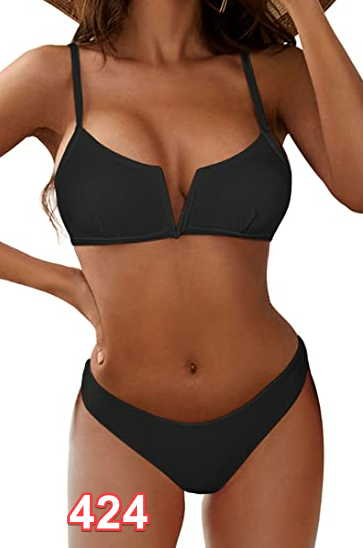 ZAFUL Women's High Cut Bikini Sets Ribbed V-Wire Cami Bikini Two Piece Swimsuit