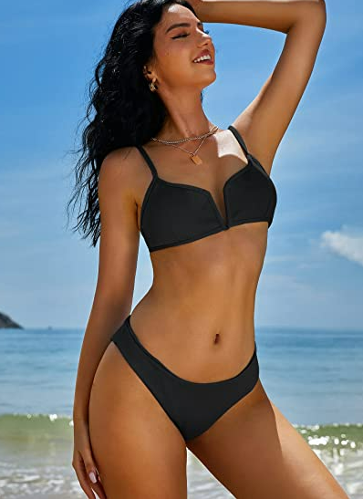 ZAFUL Women's High Cut Bikini Sets Ribbed V-Wire Cami Bikini Two Piece Swimsuit