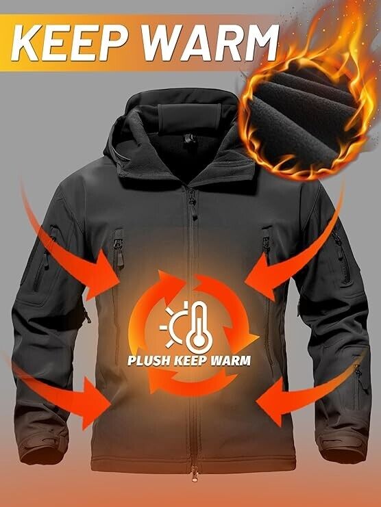 TACVASEN Men's Classic Fleece Liner Hooded Outwear Softshell Tactical Jacket, L