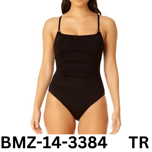 Anne Cole Women's Shirred Classic Lingerie One Piece Swimsuit, Black, Size 6
