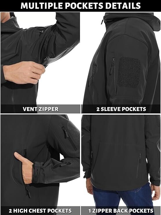 TACVASEN Men's Classic Fleece Liner Hooded Outwear Softshell Tactical Jacket, L