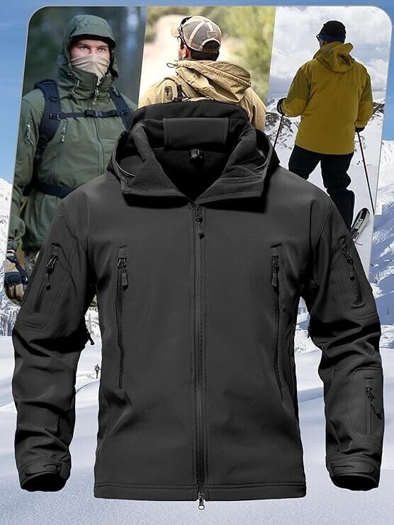 TACVASEN Men's Classic Fleece Liner Hooded Outwear Softshell Tactical Jacket, L