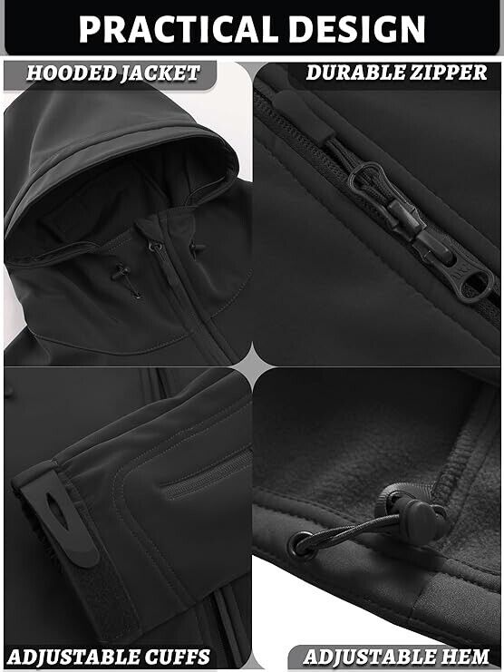 TACVASEN Men's Classic Fleece Liner Hooded Outwear Softshell Tactical Jacket, L