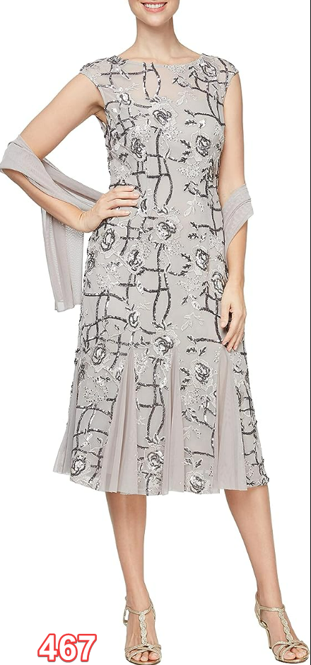 Alex Evenings Women's Short Embroidered Dresses, Taupe, 12