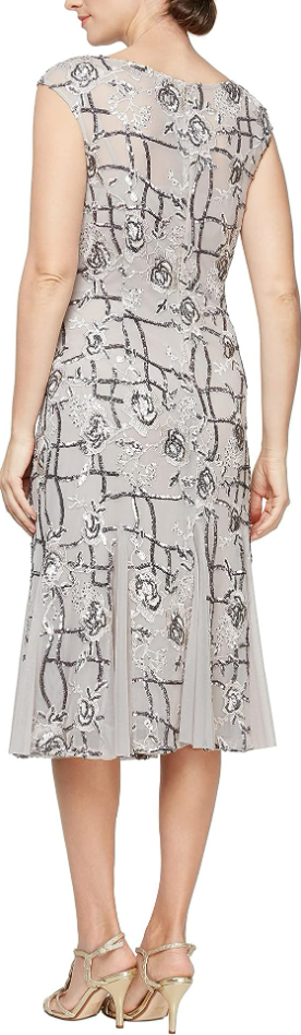 Alex Evenings Women's Short Embroidered Dresses, Taupe, 12