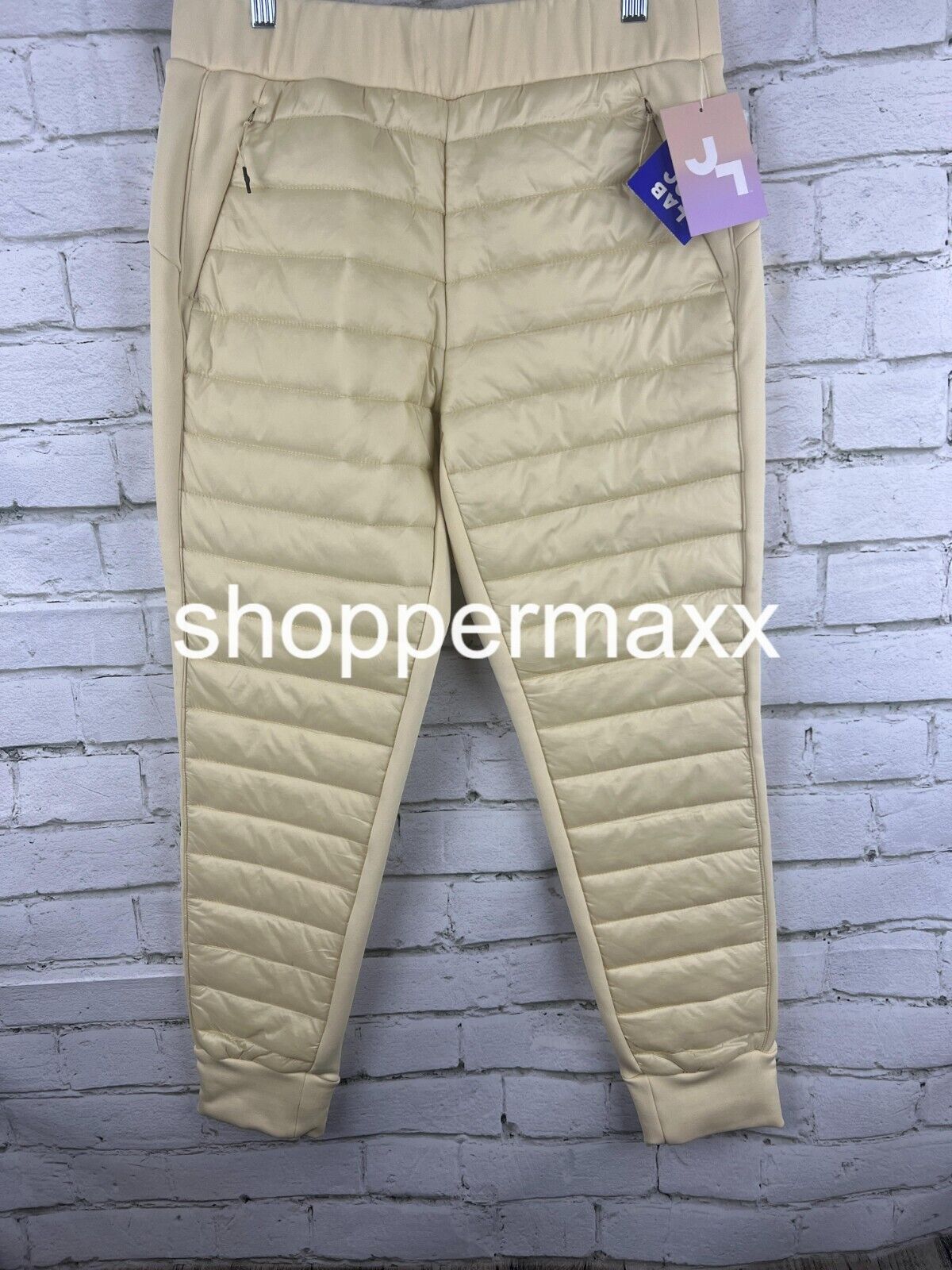 Women's Quilted Puffer Pants - JoyLab, Ivory, Size Medium