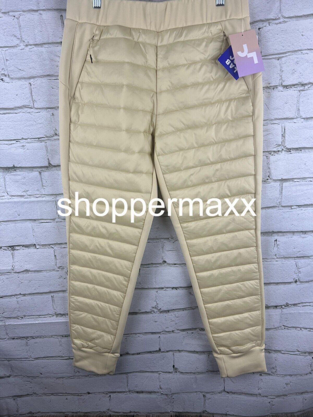 Women's Quilted Puffer Pants - JoyLab, Ivory, Size Medium