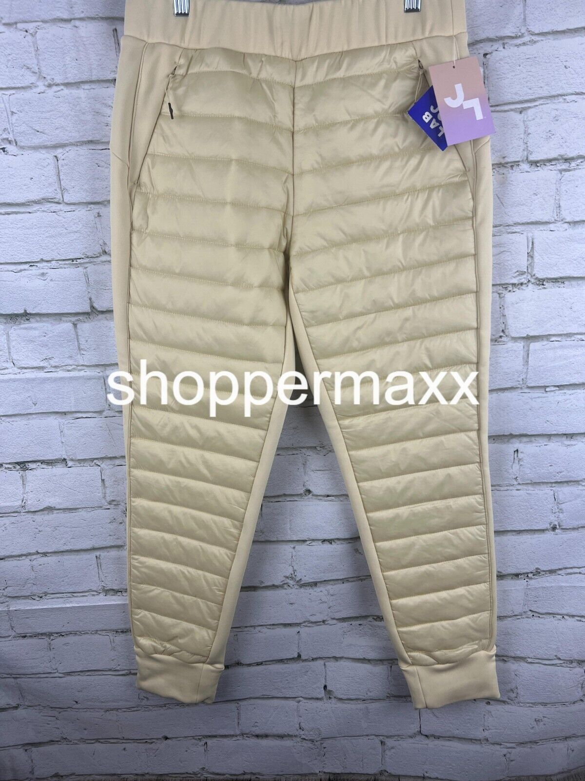 Women's Quilted Puffer Pants - JoyLab, Ivory, Size Medium