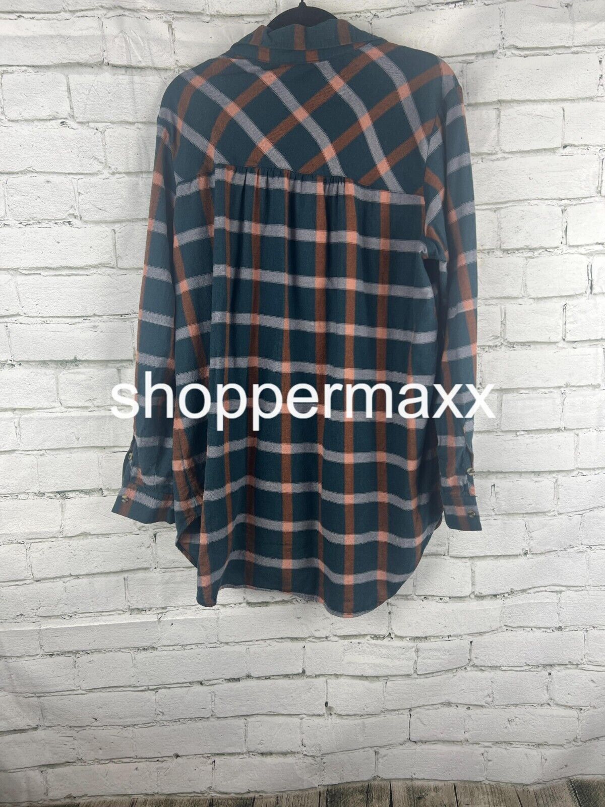 Women's Long Sleeve Button-Down Tunic Shirt - Knox Rose, Navy Blue Plaid, XL