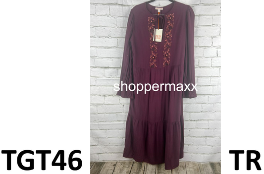 Women's Long Sleeve Embroidered A-Line Dress - Knox Rose, Plum Purple, X-Small
