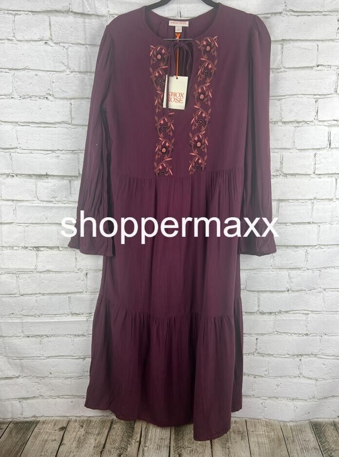 Women's Long Sleeve Embroidered A-Line Dress - Knox Rose, Plum Purple, X-Small