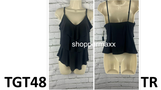 Women's UPF 50 Tiered Tankini Top - Aqua Green, Black, Medium