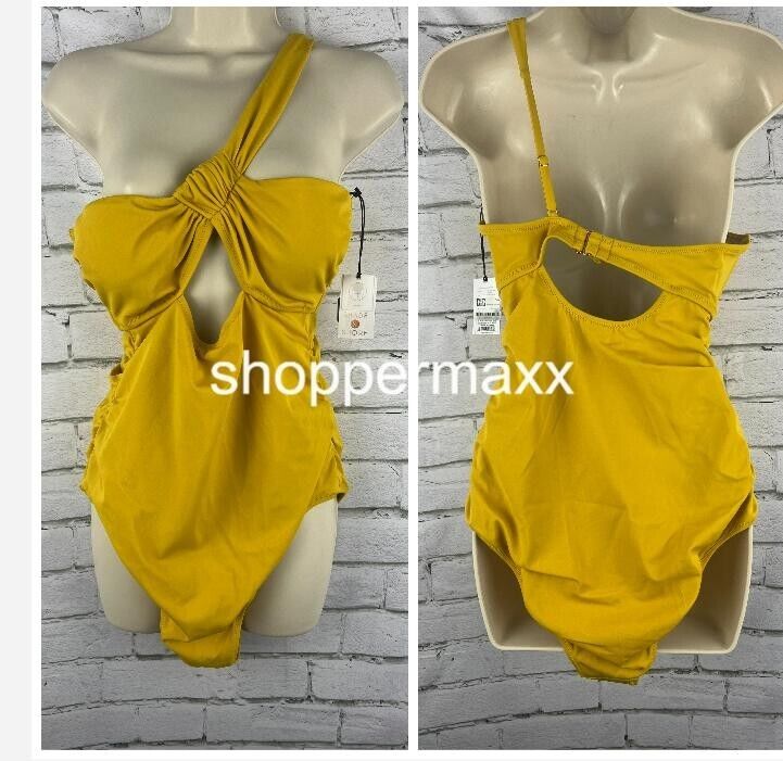 Women's Asymmetric Twist One Piece Swimsuit - Shade & Shore, Gold, Large