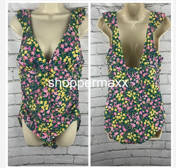 Women's Ruffle Shoulder Ruched Full Coverage One Piece Swimsuit-Kona Sol Multi L