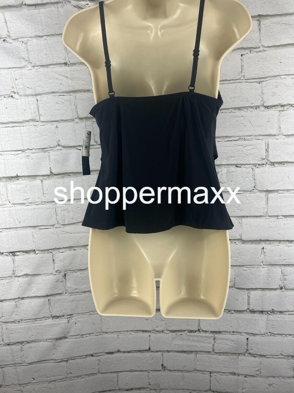 Women's UPF 50 Tiered Tankini Top - Aqua Green, Black, Medium