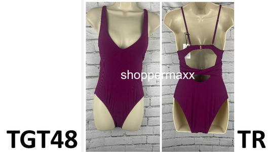 Women's Ribbed Plunge One Piece Swimsuit - Shade & Shore, Purple, XS (0-2)