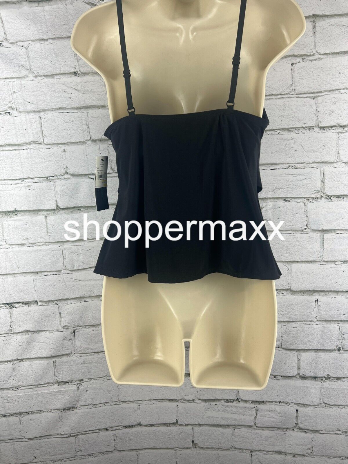 Women's UPF 50 Tiered Tankini Top - Aqua Green, Black, Medium