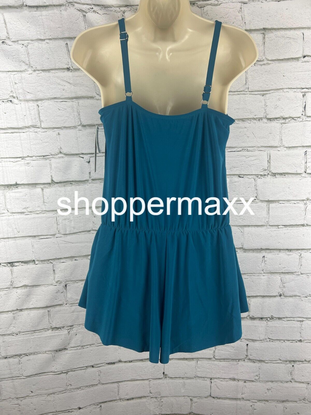 Women's UPF 50 High Neck Swim Romper, Pockets, One Piece Swimsuit- Aqua Green, S