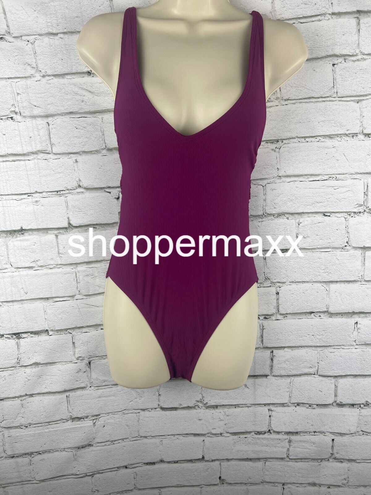 Women's Ribbed Plunge One Piece Swimsuit - Shade & Shore, Purple, XS (0-2)