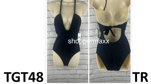 Women's Halter Keyhole Bandeau One Piece Swimsuit - Shade & Shore Black XS