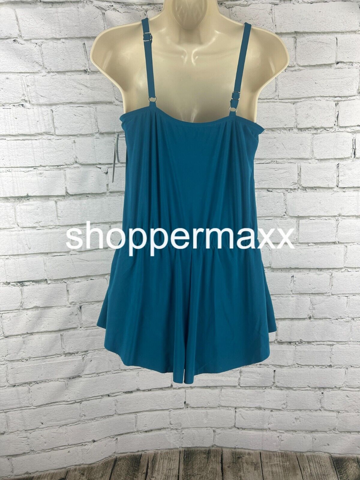 Women's UPF 50 High Neck Swim Romper, Pockets, One Piece Swimsuit- Aqua Green, S