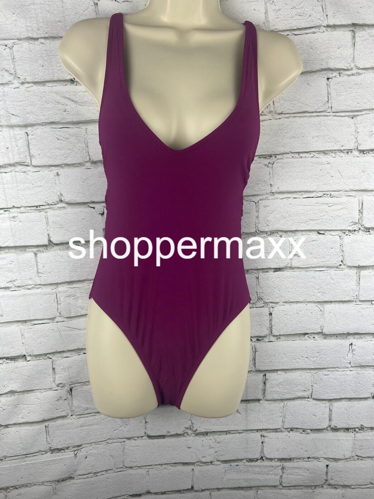 Women's Ribbed Plunge One Piece Swimsuit - Shade & Shore, Purple, XS (0-2)