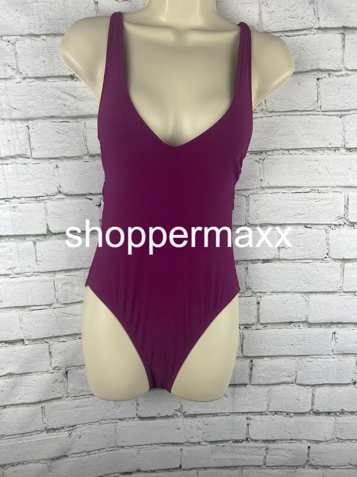 Women's Ribbed Plunge One Piece Swimsuit - Shade & Shore, Purple, XS (0-2)