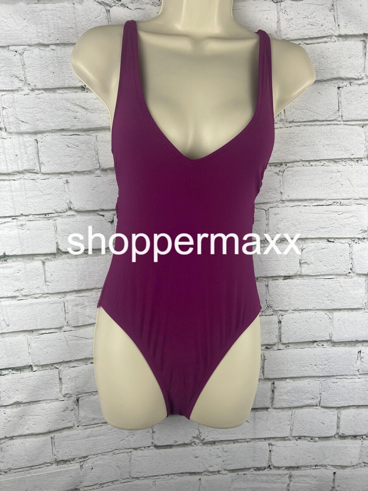 Women's Ribbed Plunge One Piece Swimsuit - Shade & Shore, Purple, XS (0-2)