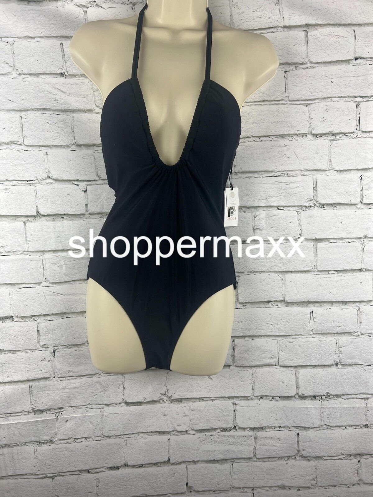 Women's Halter Keyhole Bandeau One Piece Swimsuit - Shade & Shore Black XS