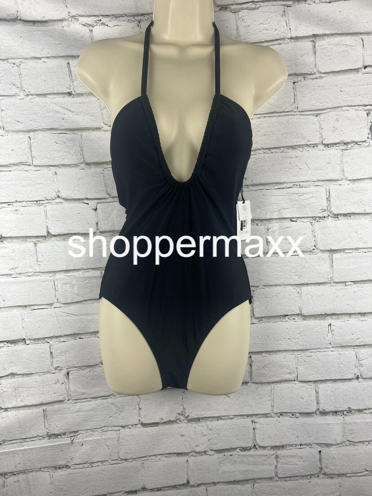 Women's Halter Keyhole Bandeau One Piece Swimsuit - Shade & Shore Black XS