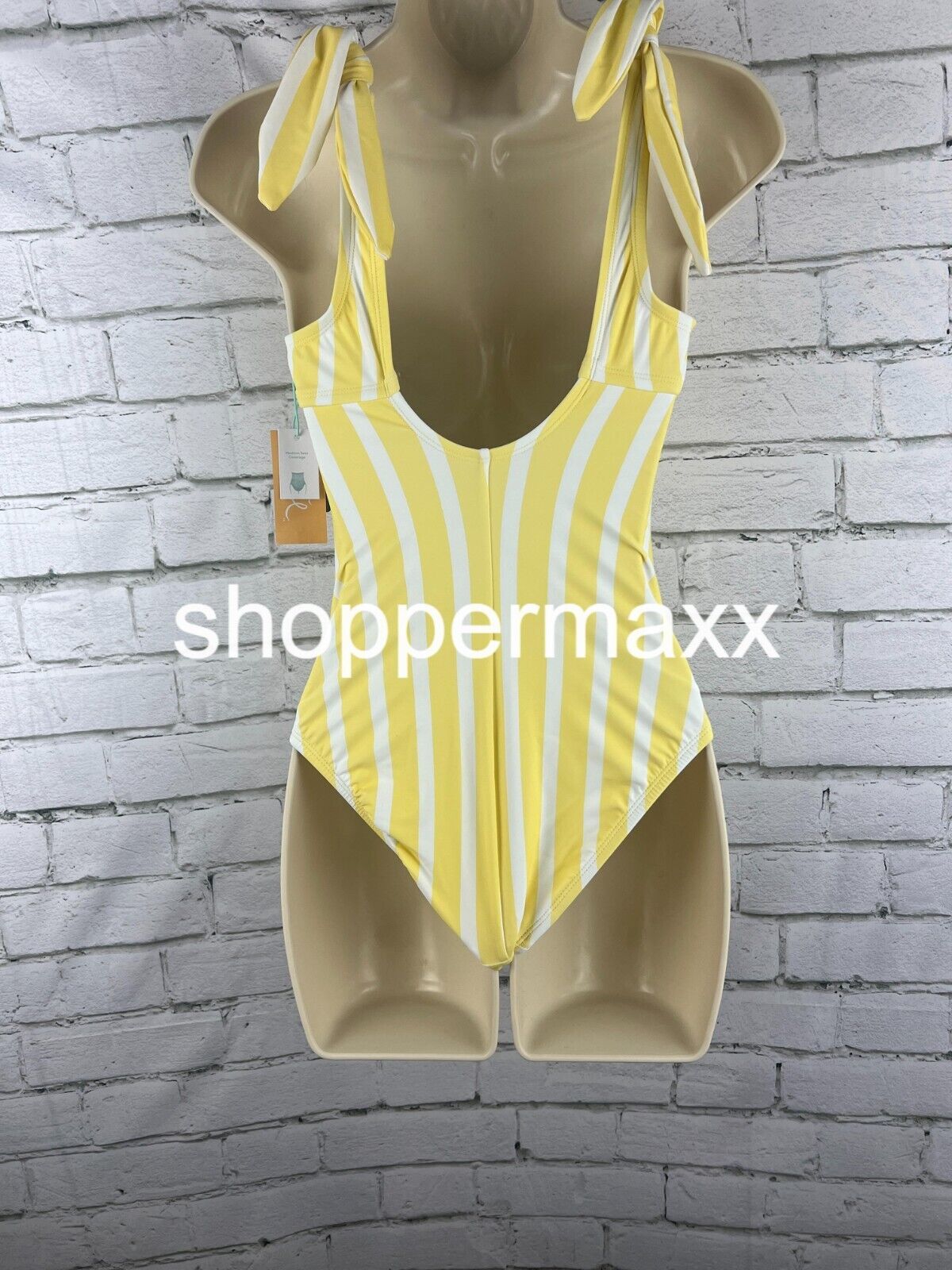 Women Striped Square Neck Medium Coverage One Piece Swimsuit- Kona Sol Yellow XS
