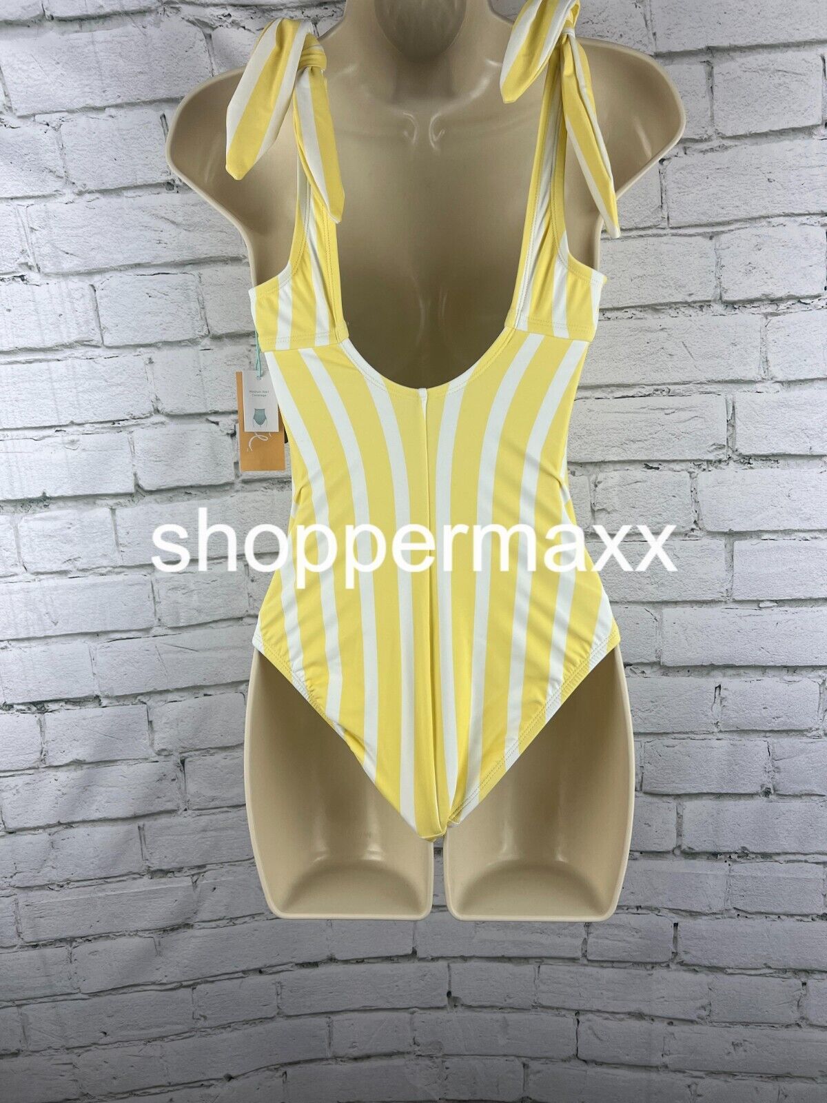 Women Striped Square Neck Medium Coverage One Piece Swimsuit- Kona Sol Yellow XS