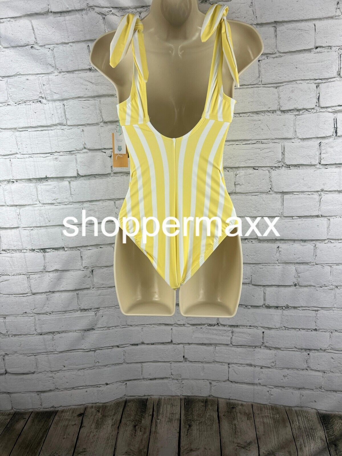 Women Striped Square Neck Medium Coverage One Piece Swimsuit- Kona Sol Yellow XS