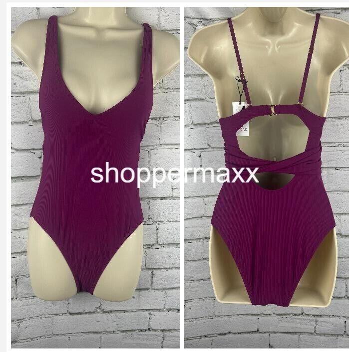 Women's Ribbed Plunge One Piece Swimsuit - Shade & Shore, Purple, XS (0-2)
