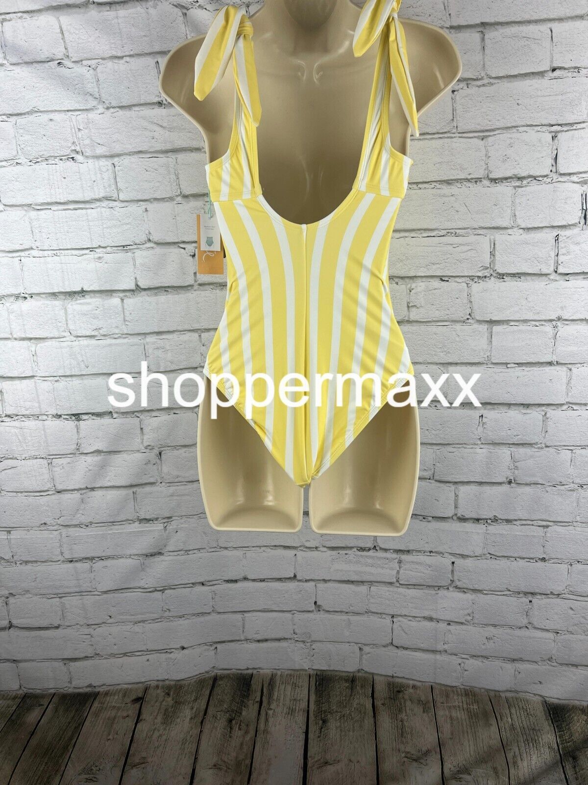Women Striped Square Neck Medium Coverage One Piece Swimsuit- Kona Sol Yellow XS