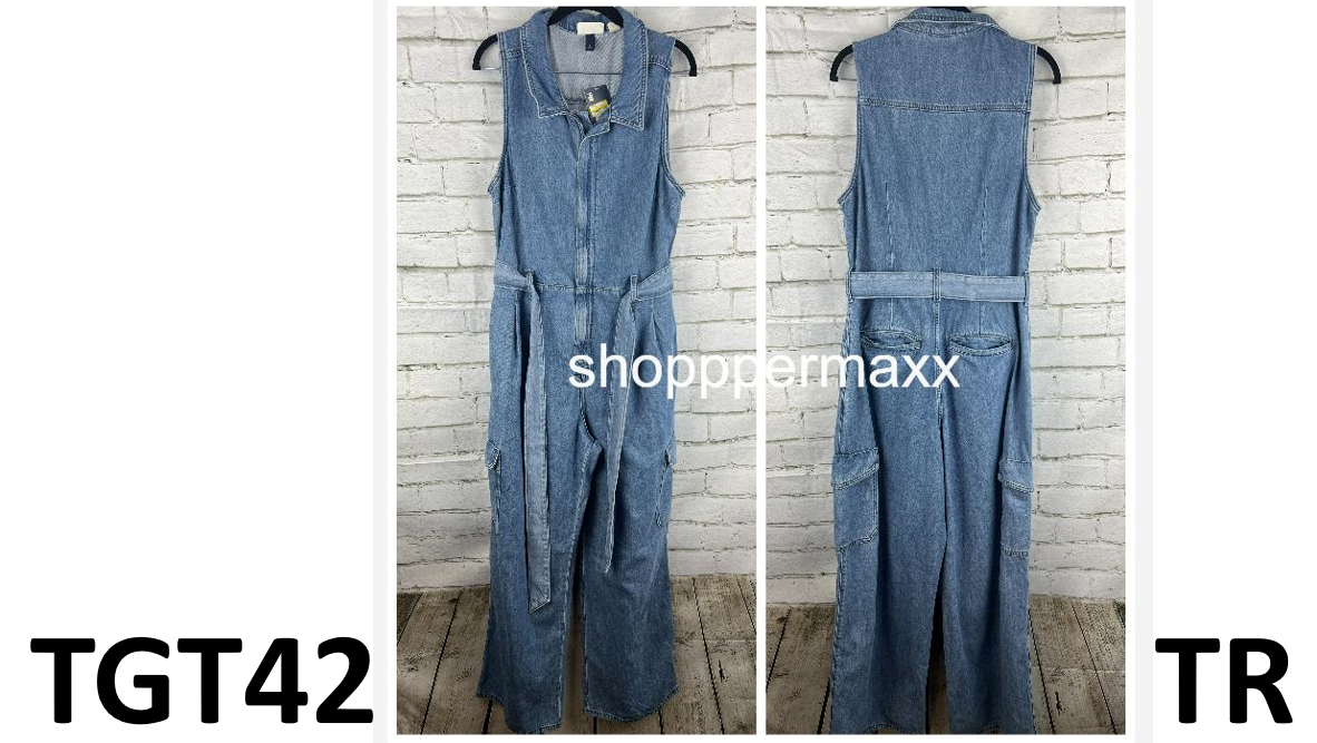 Women's Denim Cargo Jumpsuit - Universal Thread, Medium Wash, Size 12