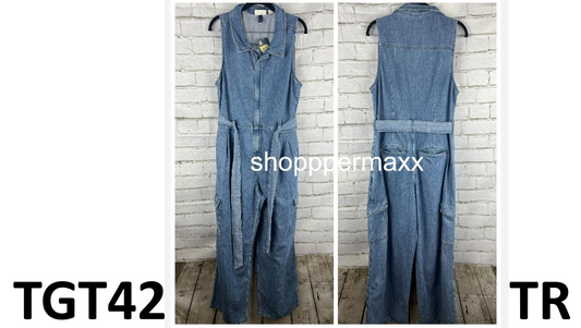 Women's Denim Cargo Jumpsuit - Universal Thread, Medium Wash, Size 12