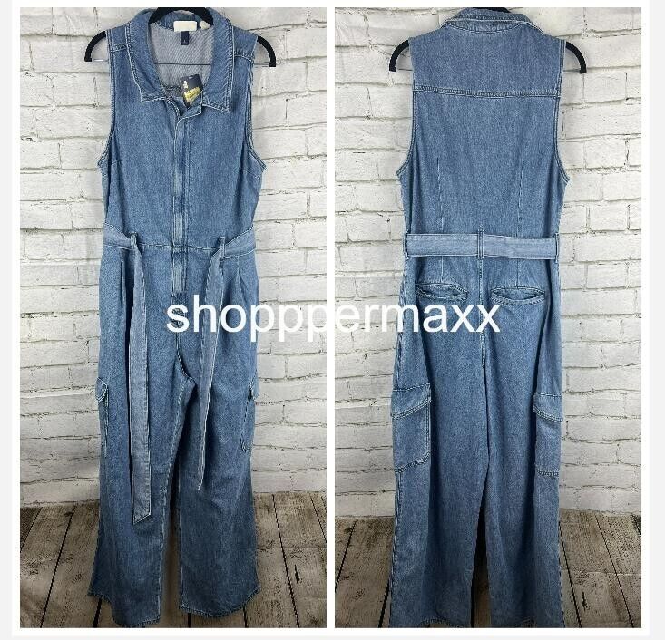 Women's Denim Cargo Jumpsuit - Universal Thread, Medium Wash, Size 12