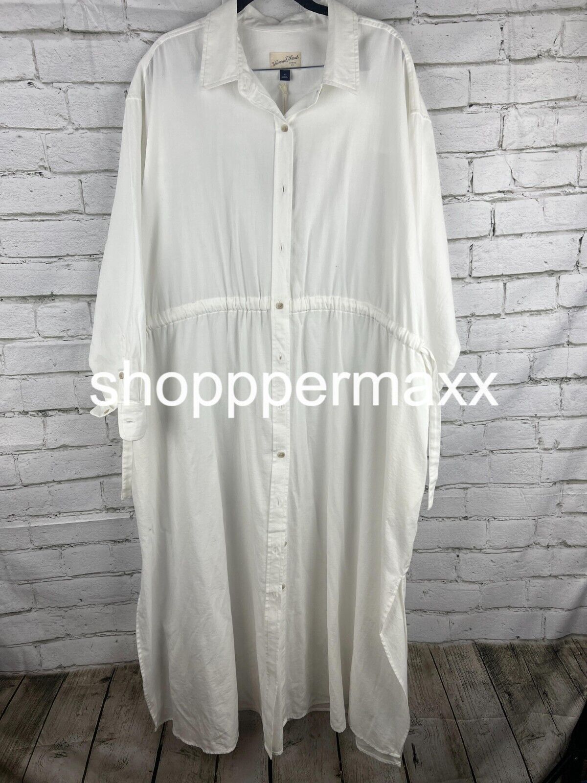 Women's Long Sleeve Cinch Waist Maxi Shirtdress - Universal Thread, White, XL